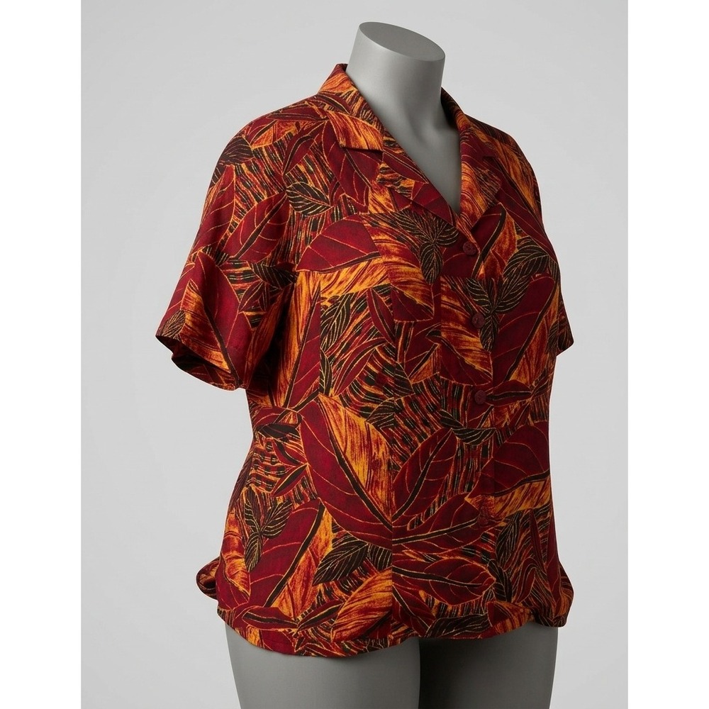 Ellen Tracy 100% Silk Tropical Abstract Floral Blouse Linda Allard Size 12
